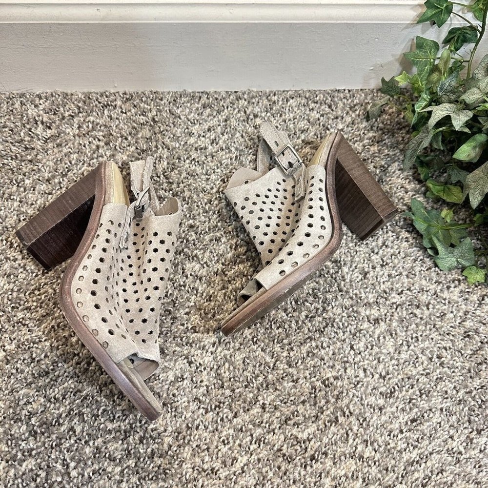 Rag & Bone Wyatt Block Heel City Sandals Taupe Grey Suede Slingback Size 36 US 6